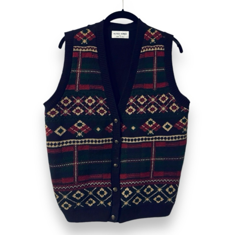 Vintage 80s Alfred Dunner Argyle Sweater Vest Women’s Size Large Button Academia